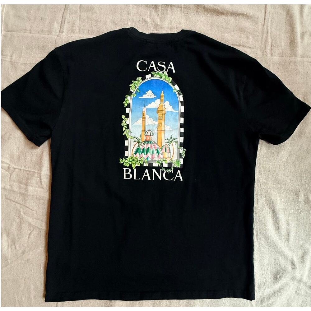 Casablanca Paris Vue De Damas Printed Graphic T-Shirt Black Organic Cotton Large